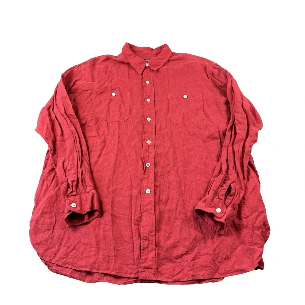 Polo Ralph Lauren Red VTG Pure Linen L/S Mens Button Front Size XL Mint